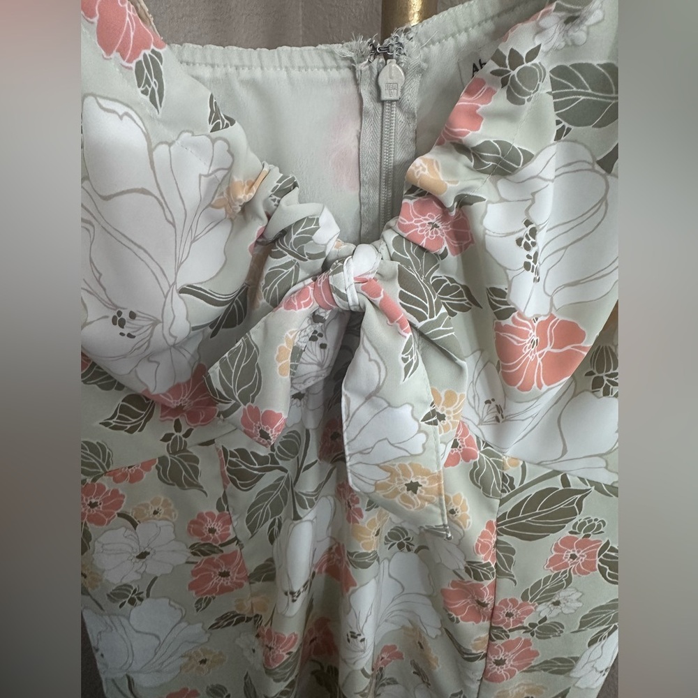 Abercrombie & Fitch Light Mint Floral Midi Dress with Pink and White Flowers - Picture 3 of 10